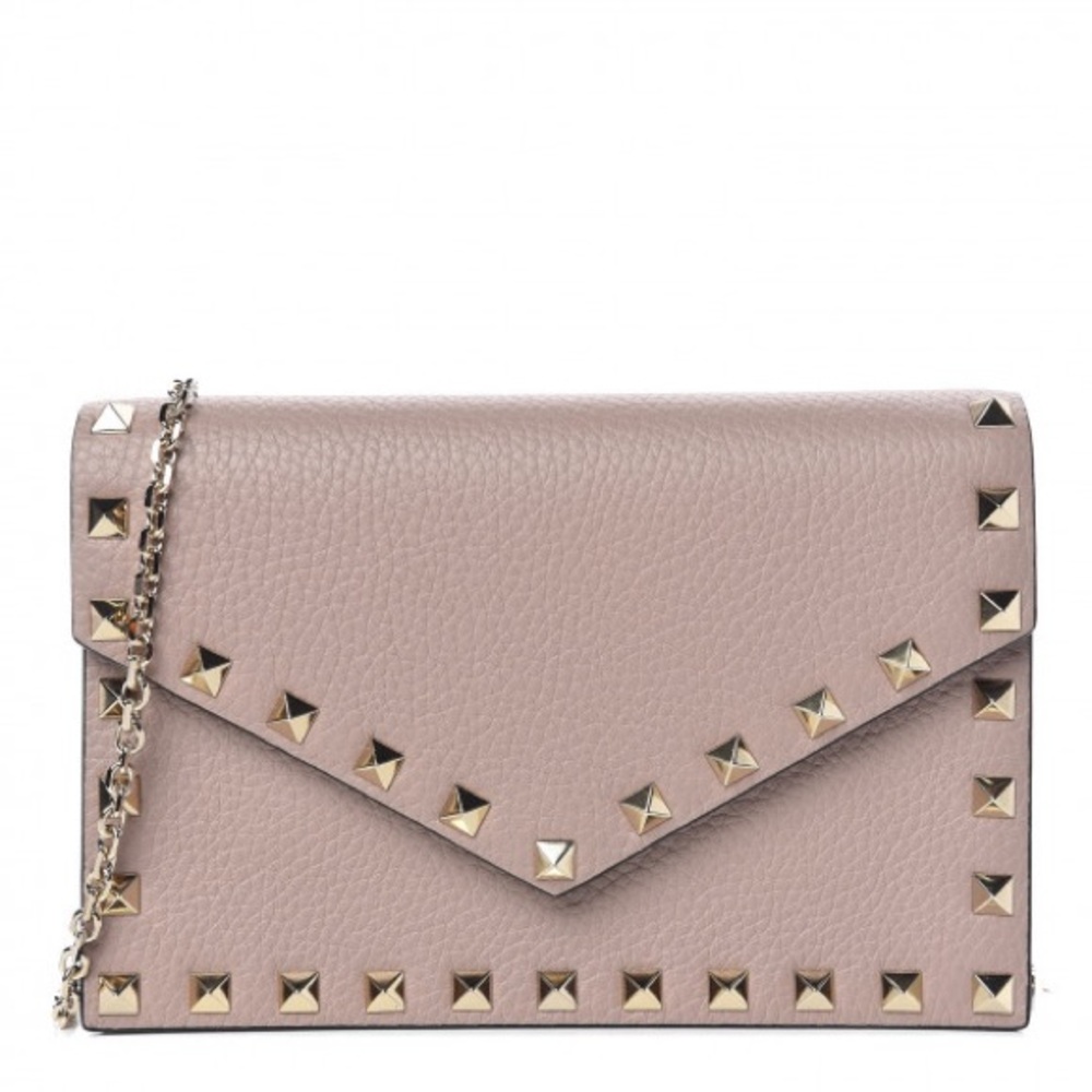 GARAVANI Pebbled Calfskin Rockstud Envelope Wallet on Chain Poudre